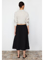 Trendyol Black 100% Linen Elastic Waist Midi Skirt