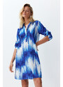 Trendyol Blue Abstract Patterned Belted Midi Woven 100% Cotton Beach Dress with Ribbon Accessories