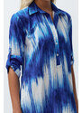 Trendyol Blue Abstract Patterned Belted Midi Woven 100% Cotton Beach Dress with Ribbon Accessories