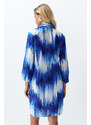 Trendyol Blue Abstract Patterned Belted Midi Woven 100% Cotton Beach Dress with Ribbon Accessories