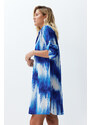 Trendyol Blue Abstract Patterned Belted Midi Woven 100% Cotton Beach Dress with Ribbon Accessories