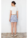 Trendyol Navy Blue Patterned Tie Detail Double Breasted Mini Length Woven Skirt