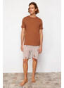 Trendyol Brown Regular Fit Teddy Bear Printed Knitted Shorts Pajama Set