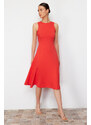 Trendyol Red 100% Cotton Skater/Waisted Crew Neck Sleeveless Midi Knitted Dress