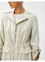 Koton Epaulette Detailed Trench Coat With Zipper, Standing Collar With Pockets.