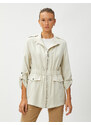 Koton Epaulette Detailed Trench Coat With Zipper, Standing Collar With Pockets.