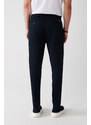 Avva Men's Navy Blue Cotton Slim Side Pocket Relaxed Fit Relaxed Fit Chino Trousers