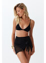 Trendyol Black Mini Knitted Frilly Mesh 100% Cotton Pareo