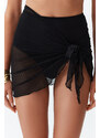 Trendyol Black Mini Knitted Frilly Mesh 100% Cotton Pareo