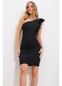 Trend Alaçatı Stili Women's Black Ruffle Detailed One-Shoulder Knitted Dress