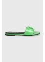 Pantofle Calvin Klein Jeans FLAT SANDAL SLIDE MG MET dámské, zelená barva, YW0YW01348