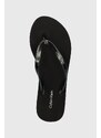 Žabky Calvin Klein FLIP FLOP DEBOSS LOGO MET dámské, černá barva, na plochém podpatku, HW0HW02043