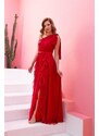 Carmen Red Chiffon One-Shoulder Long Evening Dress