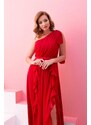 Carmen Red Chiffon One-Shoulder Long Evening Dress