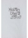 Dětská bavlněná mikina Calvin Klein Jeans bílá barva, s kapucí, s potiskem