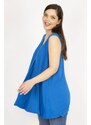 Şans Women's Saks Plus Size Front A Pleated V-Neck Long Blouse