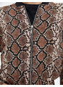 Koton Oversize Bomber Jacket Zipper Snakeskin Patterned Pocket