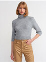 Dilvin 10306 Turtleneck Short Sleeve Crop Sweater-Dark Gray