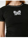 Koton Crop T-Shirt Butterfly Printed Crewneck Short Sleeved