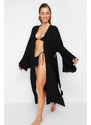 Trendyol Black Belted Maxi Woven Ruffled 100% Cotton Kimono&Kaftan