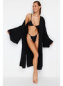 Trendyol Black Belted Maxi Woven Ruffled 100% Cotton Kimono&Kaftan