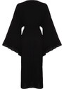 Trendyol Black Belted Maxi Woven Ruffled 100% Cotton Kimono&Kaftan