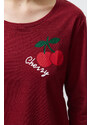 Trendyol Burgundy 100% Cotton Fruit Printed Plaid Knitted Pajamas Set