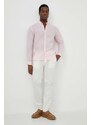 Lněná košile BOSS růžová barva, regular, s límečkem button-down