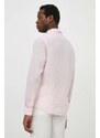 Lněná košile BOSS růžová barva, regular, s límečkem button-down