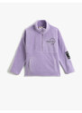 Koton Fleece Sweatshirt Standing Neck Half-Zip Printed Back, Pockets.