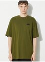 Bavlněné tričko The North Face M S/S Essential Oversize Tee zelená barva, s aplikací, NF0A87NRPIB1