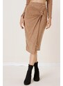 By Saygı Elastic Waist and Front Bow Detail Knitwear Skirt