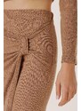 By Saygı Elastic Waist and Front Bow Detail Knitwear Skirt