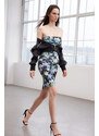 Trendyol Limited Edition Blue Floral Printed Mini Strapless Neck Flexible Knitted Dress