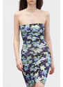 Trendyol Limited Edition Blue Floral Printed Mini Strapless Neck Flexible Knitted Dress