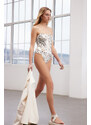 Trendyol Limited Edition Bridal Animal Strapless Shiny High Leg Regular Swimsuit