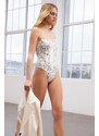 Trendyol Limited Edition Bridal Animal Strapless Shiny High Leg Regular Swimsuit