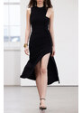 Trendyol Black Limited Edition High Neck Belt Detail Body-fitted Flexible Knitted Maxi Dress