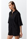 Trendyol Black Woven Embroidered 100% Cotton Shirt