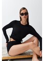 Trendyol Black Swim Long Sleeve Quick Dry Bikini Top