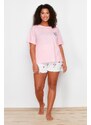 Trendyol Curve Pink Printed Knitted Pajamas Set