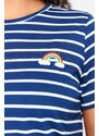 Trendyol Curve Navy Blue Striped Rainbow Printed Knitted Pajamas Set