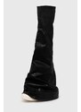 Kozačky Rick Owens Denim Boots Fetish dámské, černá barva, na plochém podpatku, DS01D1815.BF.911