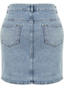 Trendyol Curve Light Blue Stitch And Tassel Detail Mini Denim Skirt