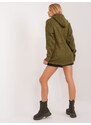 Fashionhunters Khaki dlouhý oversize svetr s kapsou