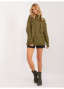 Fashionhunters Khaki dlouhý oversize svetr s kapsou