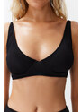 Trendyol Black Balconette Push Up Textured Bikini Top