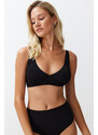 Trendyol Black Balconette Push Up Textured Bikini Top