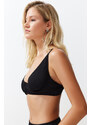 Trendyol Black Balconette Push Up Textured Bikini Top