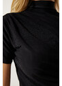 Happiness İstanbul Women's Black Gathered High Neck Knitted Blouse